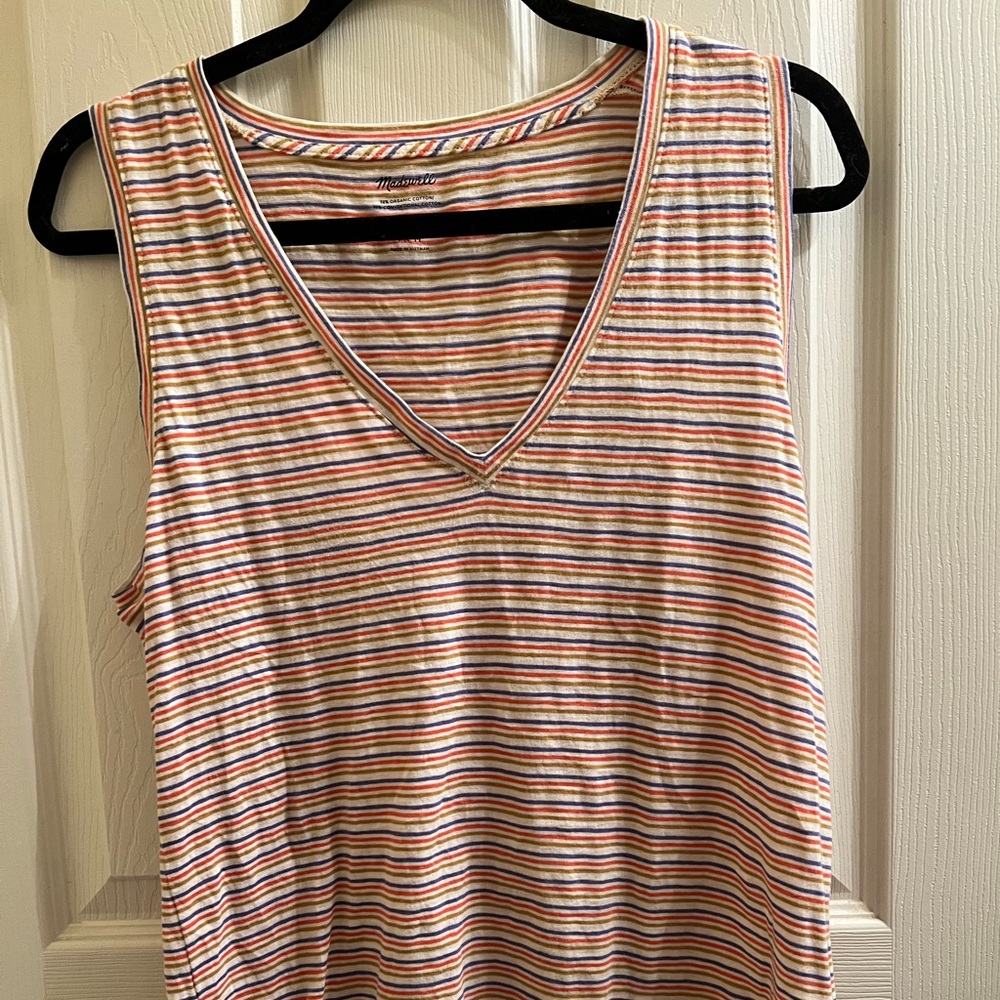 Madewell multi color striped sleeveless v-neck t-shirt-M